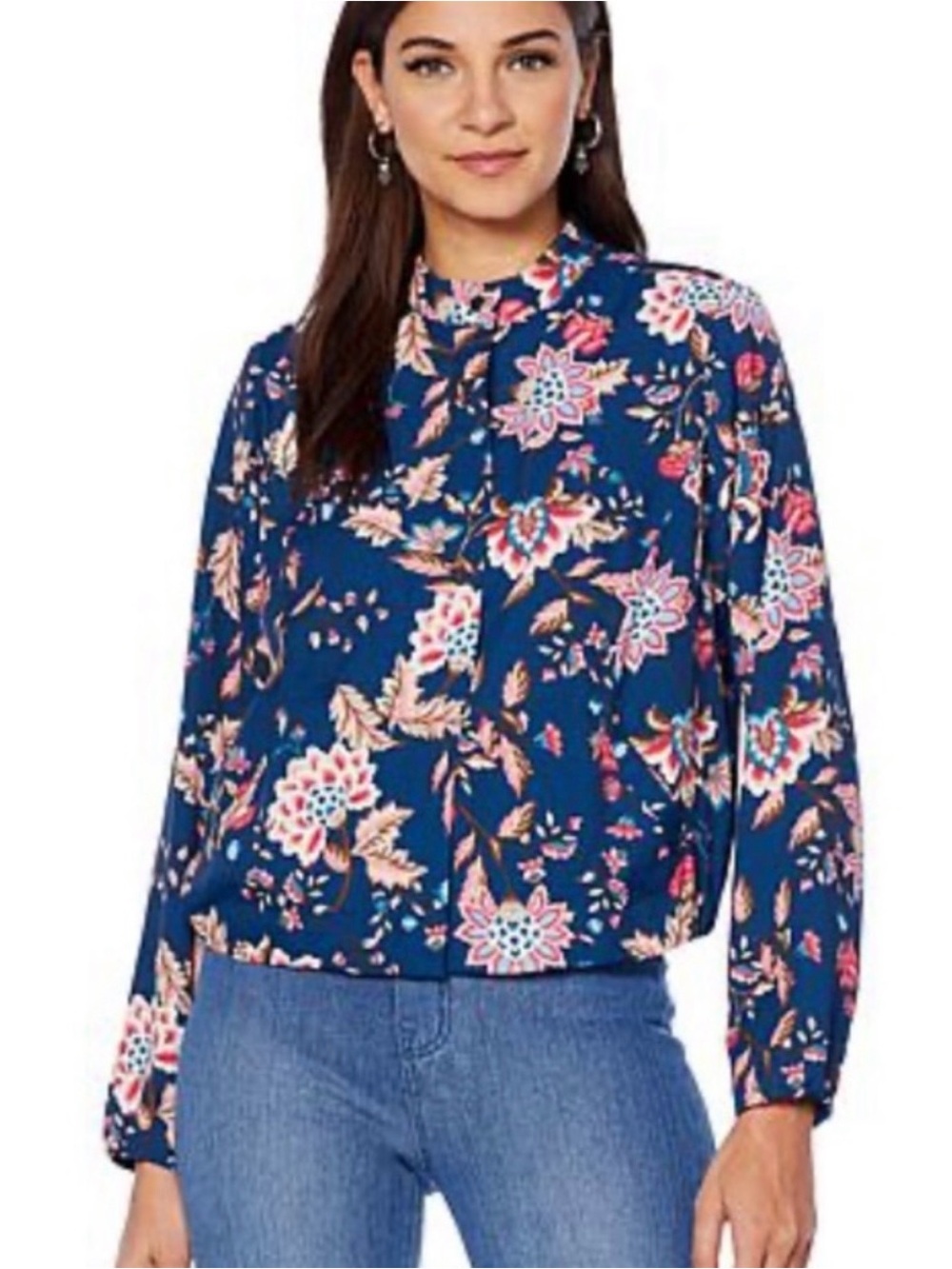 DG2 by Diane Gilman Women's Sz 2X Bomber Style Jacket Navy/Pink Floral Pattern